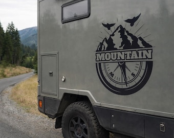 Personalized Mountain Compass Van Sticker | Camper Van & Overland Vehicle Sticker | Custom Outdoor Vinyl