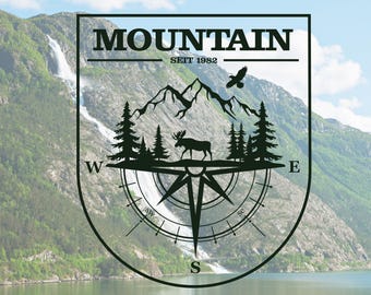 Vanlife Camper Sticker – Mountain Compass Deer Sticker for Motorhome & Van Outdoor Wall Decal, contour cut, duty-free DE/AT