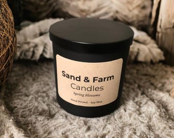 Vela de cera de soja negra de 237 ml (8 onzas) con aroma a flores de primavera y mecha de algodón.
