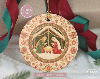 Nativity Christmas Ornament, Scandinavian Christmas Decor, Religious Christian Ornament, Vintage Folk Art Nativity Gift