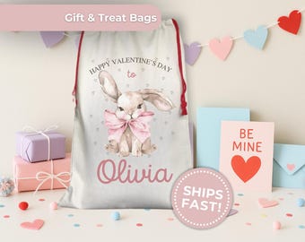 Bunny Valentine's Day Gift Bag Personalized Valentine Favors Custom Valentine's Goodie Bag Valentine Party Bag Valentine's Day Gift for Kids