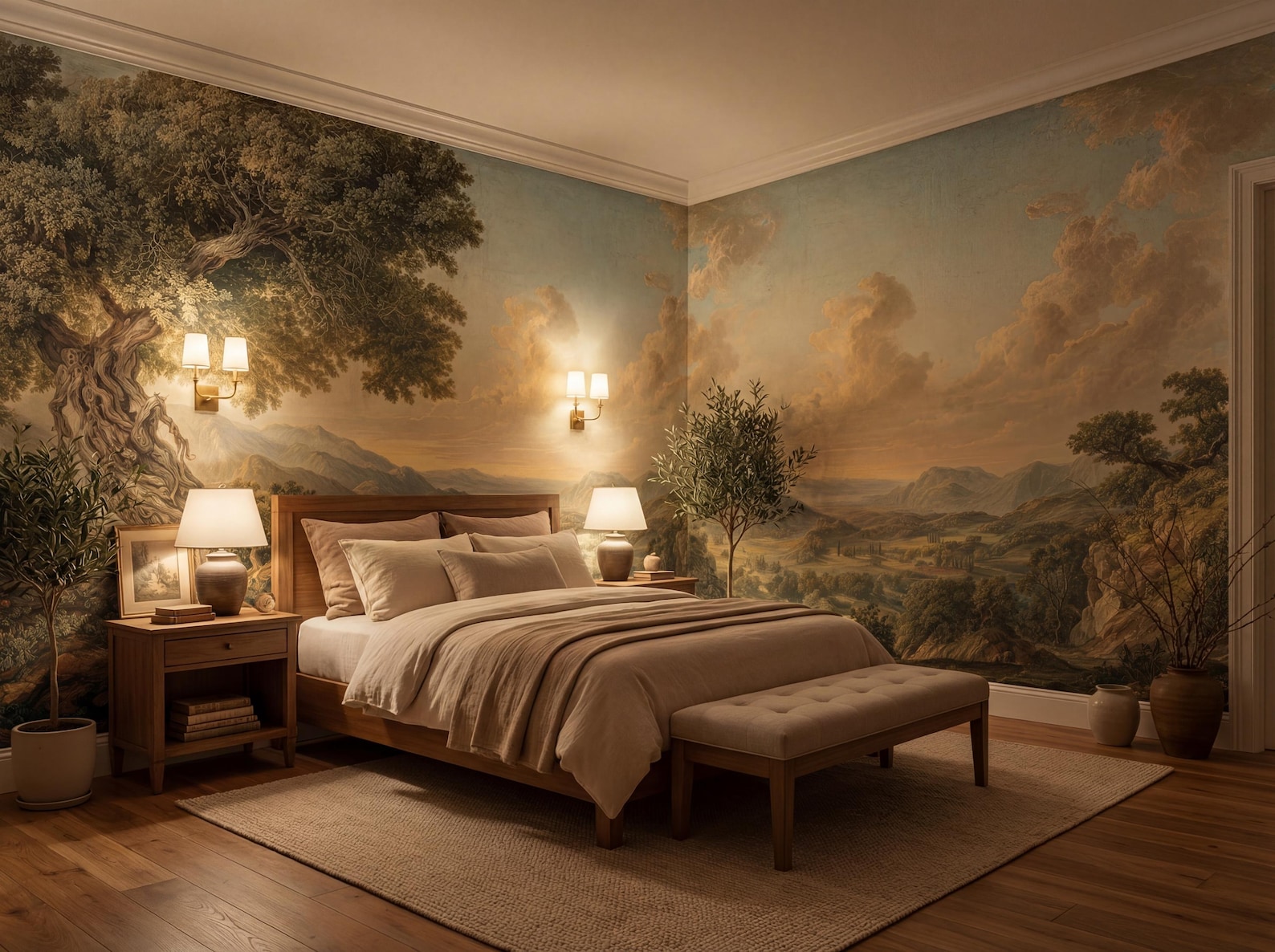 Vintage Pastoral Landscape Wall Mural, Timeless Countryside Landscape ...