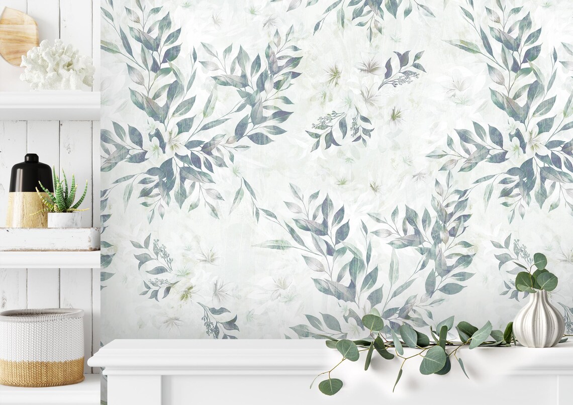 Botanical Leaf Peel and Stick Wallpaper, Removable Wall Mural - Etsy