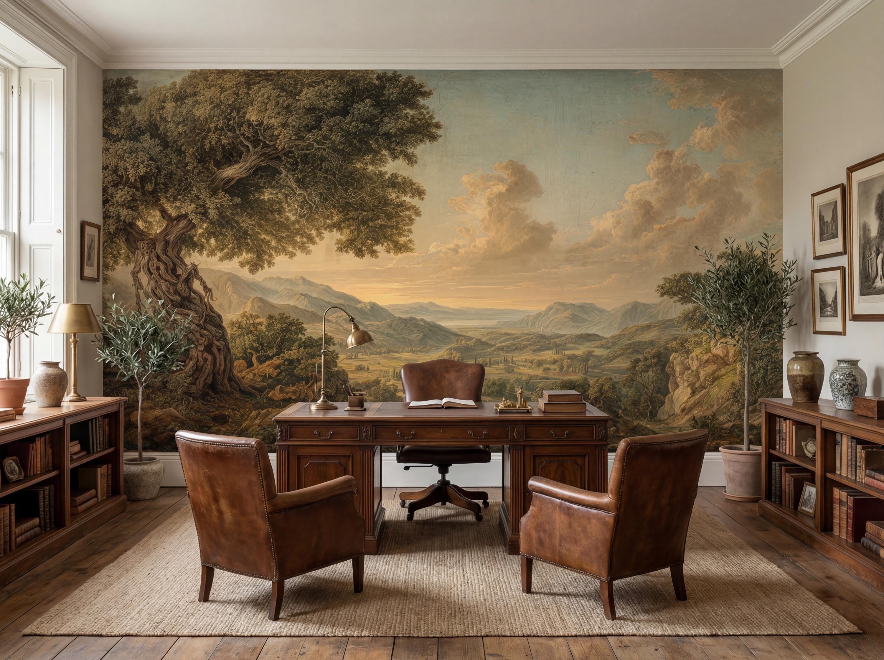 Vintage Pastoral Landscape Wall Mural, Timeless Countryside Landscape ...