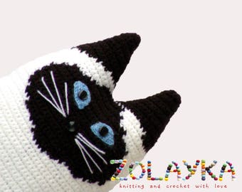 Custom Crochet Cat Pillow, Personalized Pet Portrait Memorial Cushion