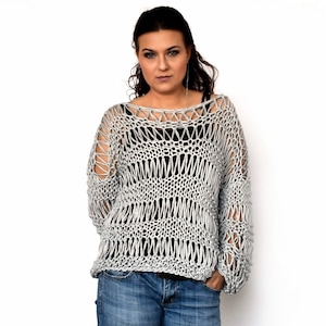 Loose knit sweater knit lace summer top gray cotton summer sweater women lace blouse open weave grunge boho sweater oversized slouchy knit
