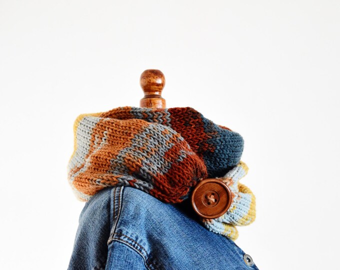 Double Wrap Infinity Scarf, Knitted Neck Warmer, Knit Scarf, Ombre Knit