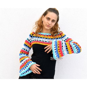 Handmade Striped Long Sleeves Shrug Bolero - The Perfect Crop Sweater for Layering, Y2K Boho Street Fashion Jumper
