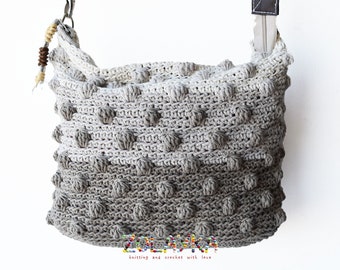 Ombre Satchel Bag, Crochet Cross Body Purse with Polka Dots