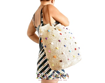 Large Raffia Beach Tote – Extra-Large Straw Bag with Leather Straps