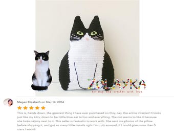 Loss of cat gift crochet custom cat pillow pet portrait personalized cat gift for cat lover cat pillow  stuffed tuxedo cat portrait pillow