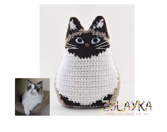 Custom cat portrait pet loss cat lover gift idea crochet cat remembrance pet memorial cat personalized gift ragdoll cat pillow portrait mini