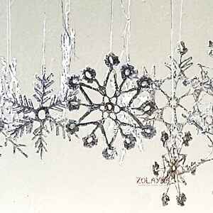 Crochet Snowflakes, Silver Shabby Xmas Tree Decor, Shining Christmas Ornaments, Silver Flakes Hanging 6pcs. image 6