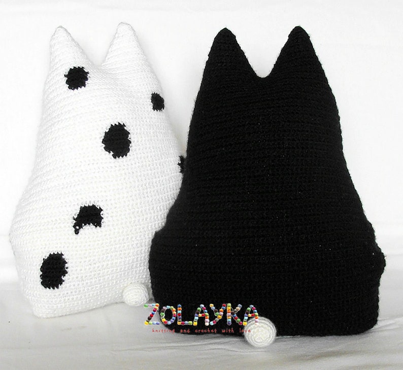 Crochet cat toy pillows set Black and White cat stuffed cat pillow pet lover gift cat toy pillow animal pillow primitive toy cat crochet image 4