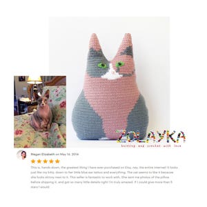 Personalized pet memorial stuffed cat pillow picture portrait crochet pillow custom cat portrait stuffy cat lover gift idea loss pet image 5