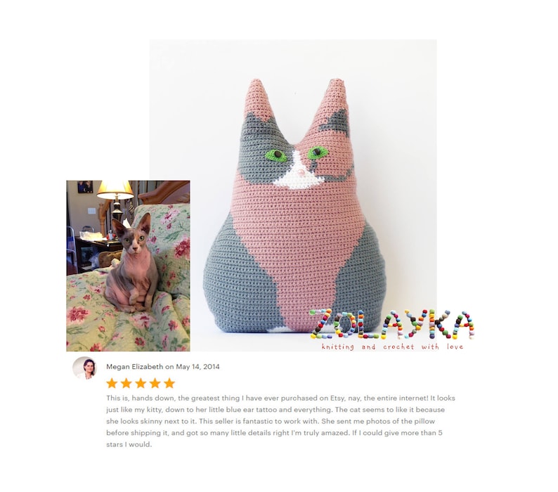 Personalized pet memorial stuffed cat pillow picture portrait crochet pillow custom cat portrait stuffy cat lover gift idea loss pet image 5