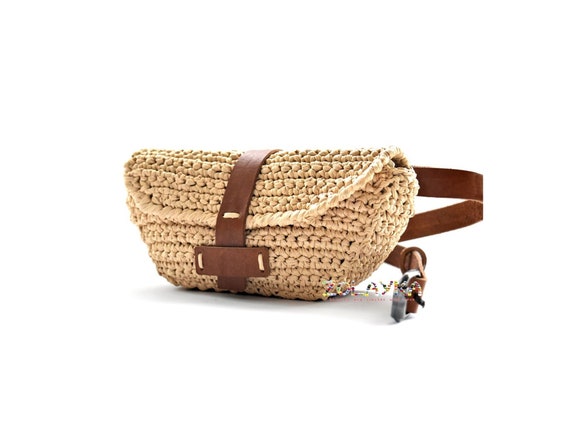 Straw Crossbody Sling Bag for Women Straw Fanny Packs