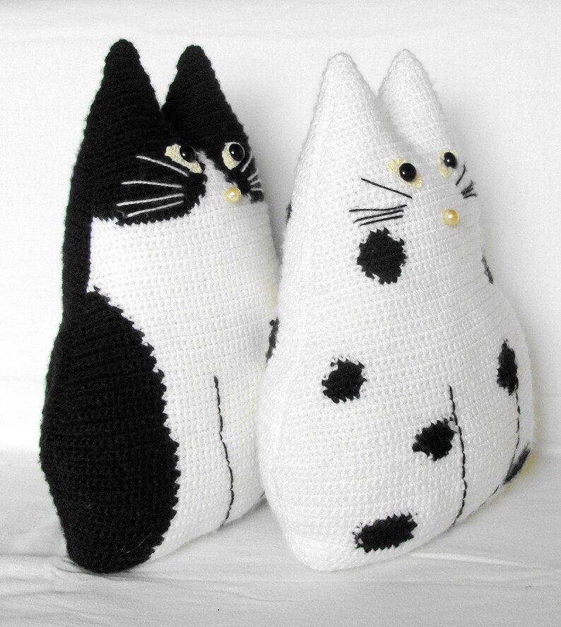 Crochet cat toy pillows set Black and White cat stuffed cat Etsy
