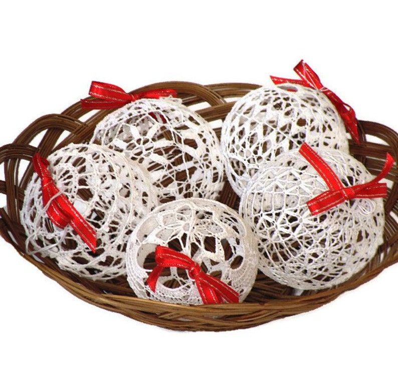 4 Lace Crochet Christmas Balls Christmas Decoration Rustic Etsy