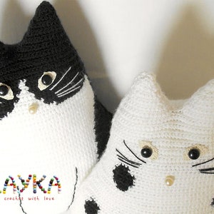 Crochet cat toy pillows set Black and White cat stuffed cat pillow pet lover gift cat toy pillow animal pillow primitive toy cat crochet image 5