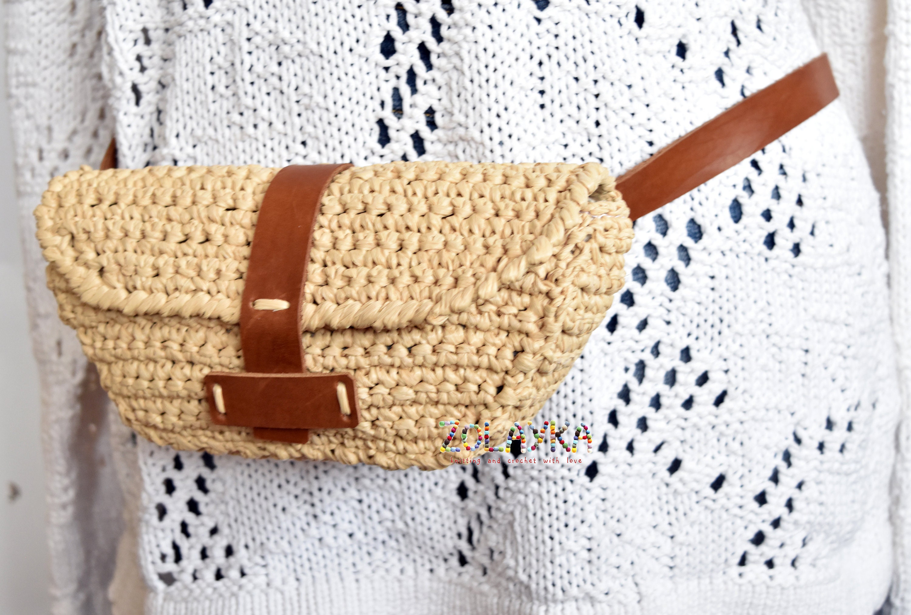 Natural Raffia Belt Bag – Boho Straw Crochet Fanny Pack With