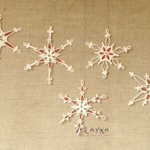 Crochet Snowflakes with Beads, Christmas Tree Decoration, White Xmas Flakes Pack, Xmas tree Embellishment Set image 10