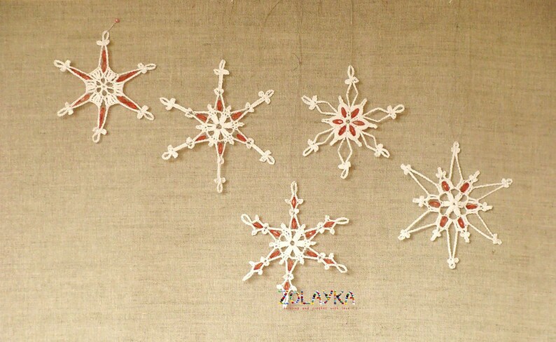 Crochet Snowflakes with Beads, Christmas Tree Decoration, White Xmas Flakes Pack, Xmas tree Embellishment Set image 10