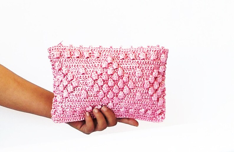 Pink straw beach clutch woven bag raffia summer purse top zip Etsy