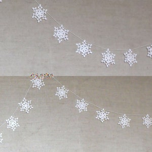 Snowflakes Garland, White Crochet Flakes Ornaments, Rustic Christmas Home Decor, Xmas Garland White Winter Bunting image 3