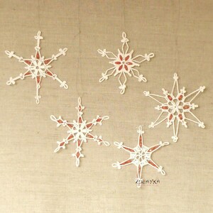 Crochet Snowflakes with Beads, Christmas Tree Decoration, White Xmas Flakes Pack, Xmas tree Embellishment Set image 6