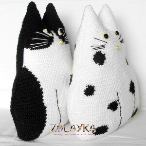 Crochet cat toy pillows set Black and White cat stuffed cat pillow pet lover gift cat toy pillow animal pillow primitive toy cat crochet image 2