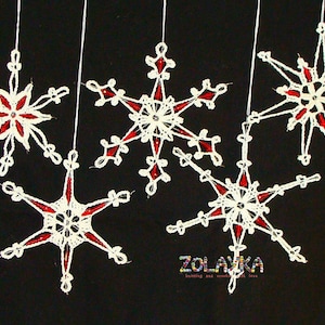 Crochet Snowflakes with Beads, Christmas Tree Decoration, White Xmas Flakes Pack, Xmas tree Embellishment Set imagem 9