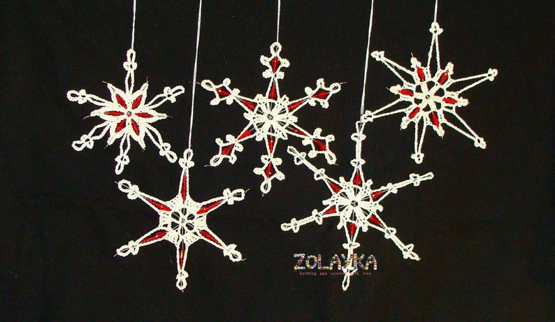 Crochet Snowflakes with Beads, Christmas Tree Decoration, White Xmas Flakes Pack, Xmas tree Embellishment Set image 9