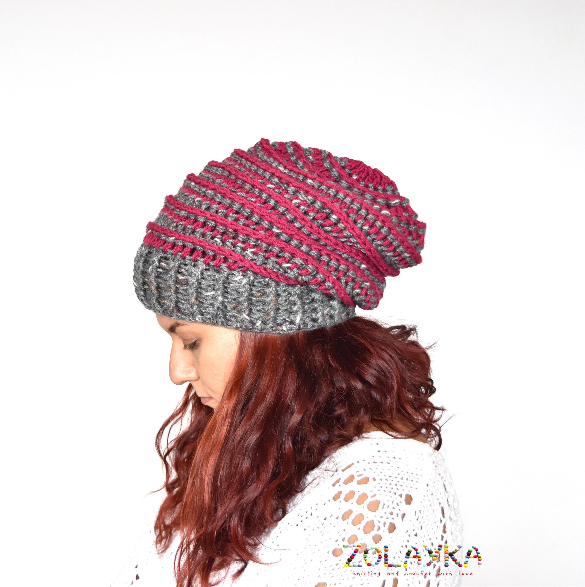 Striped Slouchy Beanie Hat for Women 