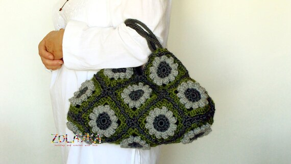 Borsa all'uncinetto verde con fiori quadrati della nonna | Etsy Italia