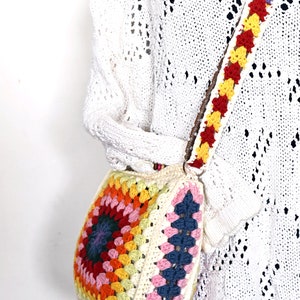 Hippie Crossbody Bag, Granny Square Bag, Crochet Colorful Purse, Adjustable Strap, Festival Shoulder Bag, Vintage Style, Gift For Her image 4