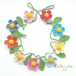 Crochet Flower Garland, Spring Nursery Decor, 60&quot; Floral Bunting
