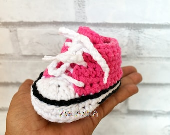 Neon Pink Baby Sneakers, Sport Style Crochet Shoes, Newborn Photo Prop, Baby Shower Gift, New Baby Girl Gift, 0-12 Months Size