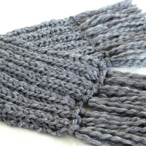 Chunky knit scarf extra long fringe neckwarmer oversized wool scarf gray big scarf unisex wrap scarf hand knitted large scarf merino wool image 2