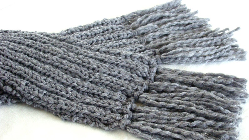 Chunky knit scarf extra long fringe neckwarmer oversized wool scarf gray big scarf unisex wrap scarf hand knitted large scarf merino wool image 2