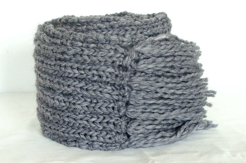 Chunky knit scarf extra long fringe neckwarmer oversized wool scarf gray big scarf unisex wrap scarf hand knitted large scarf merino wool image 3