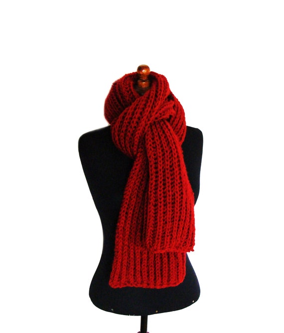 Wool Art Oversized Scarf 6”x100” (15x250 cm) / Red