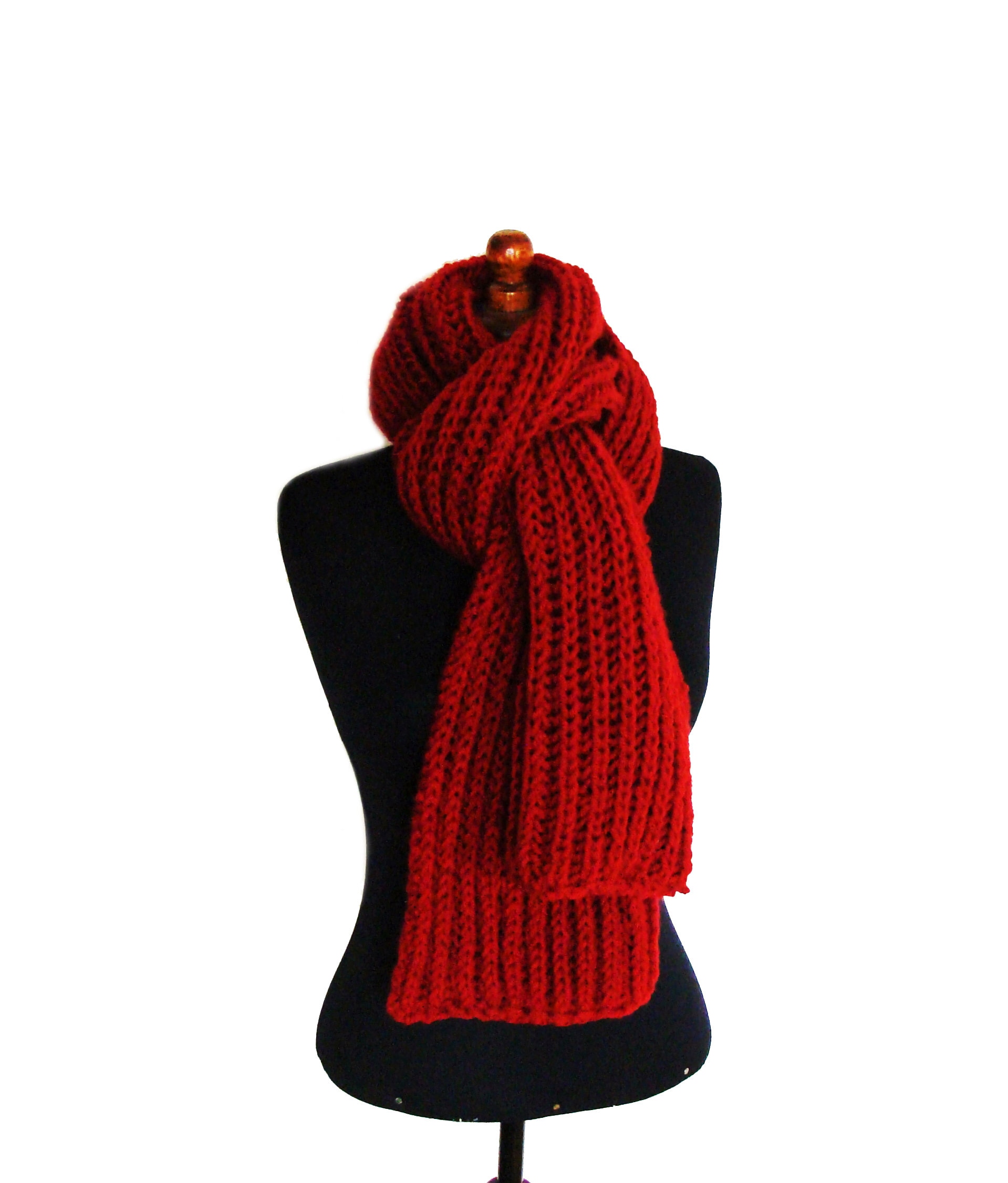 Hand-knitted Red Scarf Made of High Quality Wool
