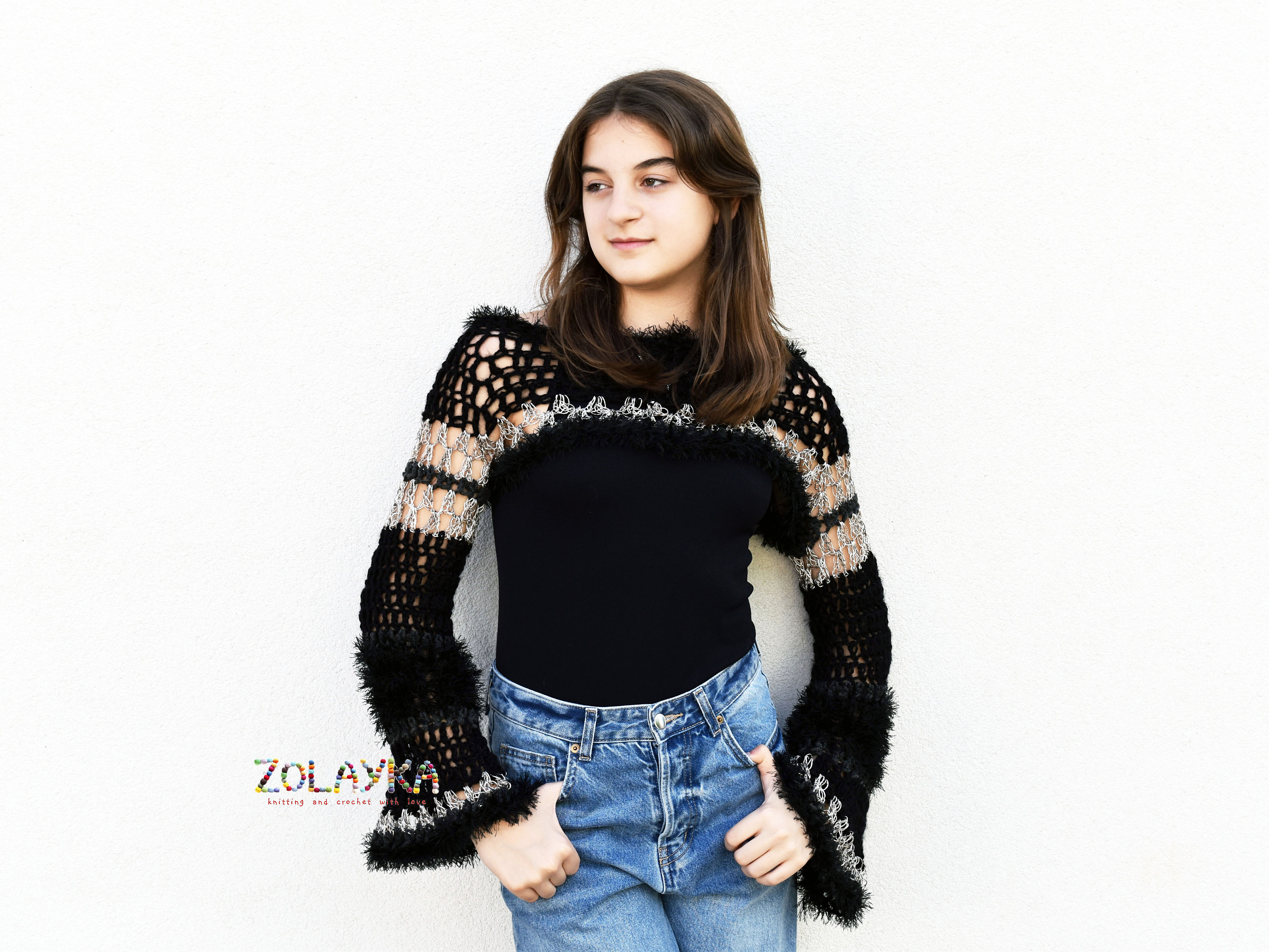 Black Long Sleeve Shrug, Fairycore Mesh Top, Y2K Crochet