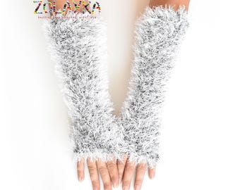 Guantes sin dedos de piel sintética: calentadores largos de piel para mujer