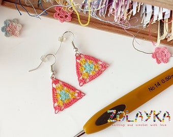 Granny Square Triangle Dangle Earrings - Micro Crochet