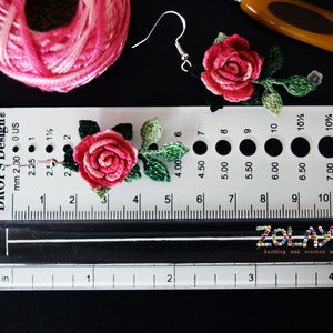 Blue Rose Dangle Earrings, 925 Silver Micro Crochet Black Rose Earrings Pink