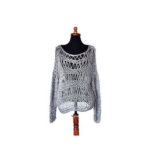 Loose knit sweater knit lace summer top gray cotton summer sweater women lace blouse open weave grunge boho sweater oversized slouchy knit image 4