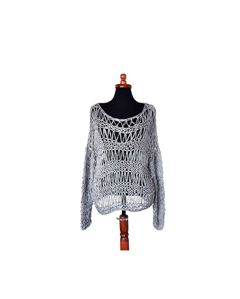 Loose knit sweater knit lace summer top gray cotton summer sweater women lace blouse open weave grunge boho sweater oversized slouchy knit image 4