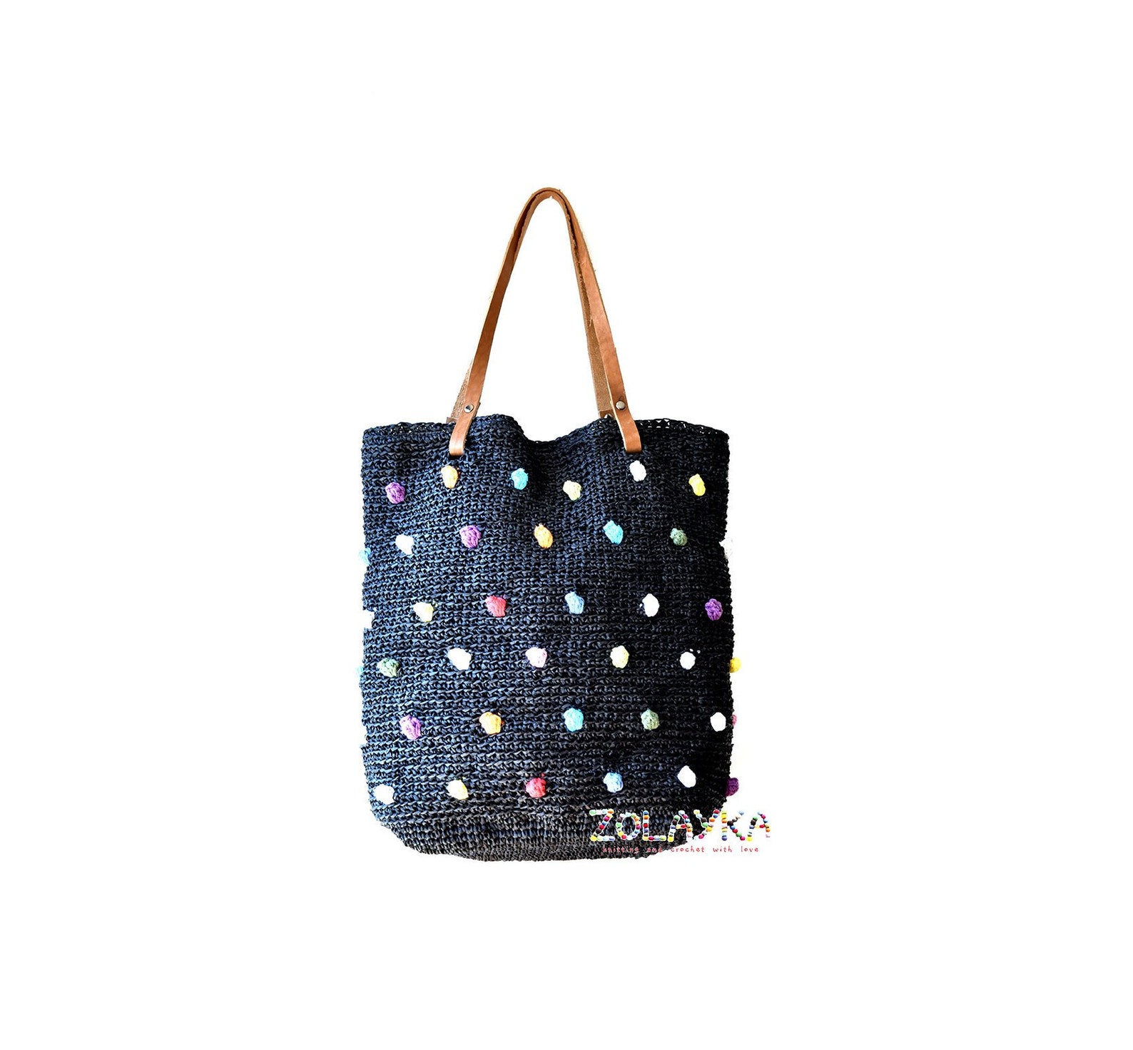 Natural And Black Raffia Tote Bag main image 1